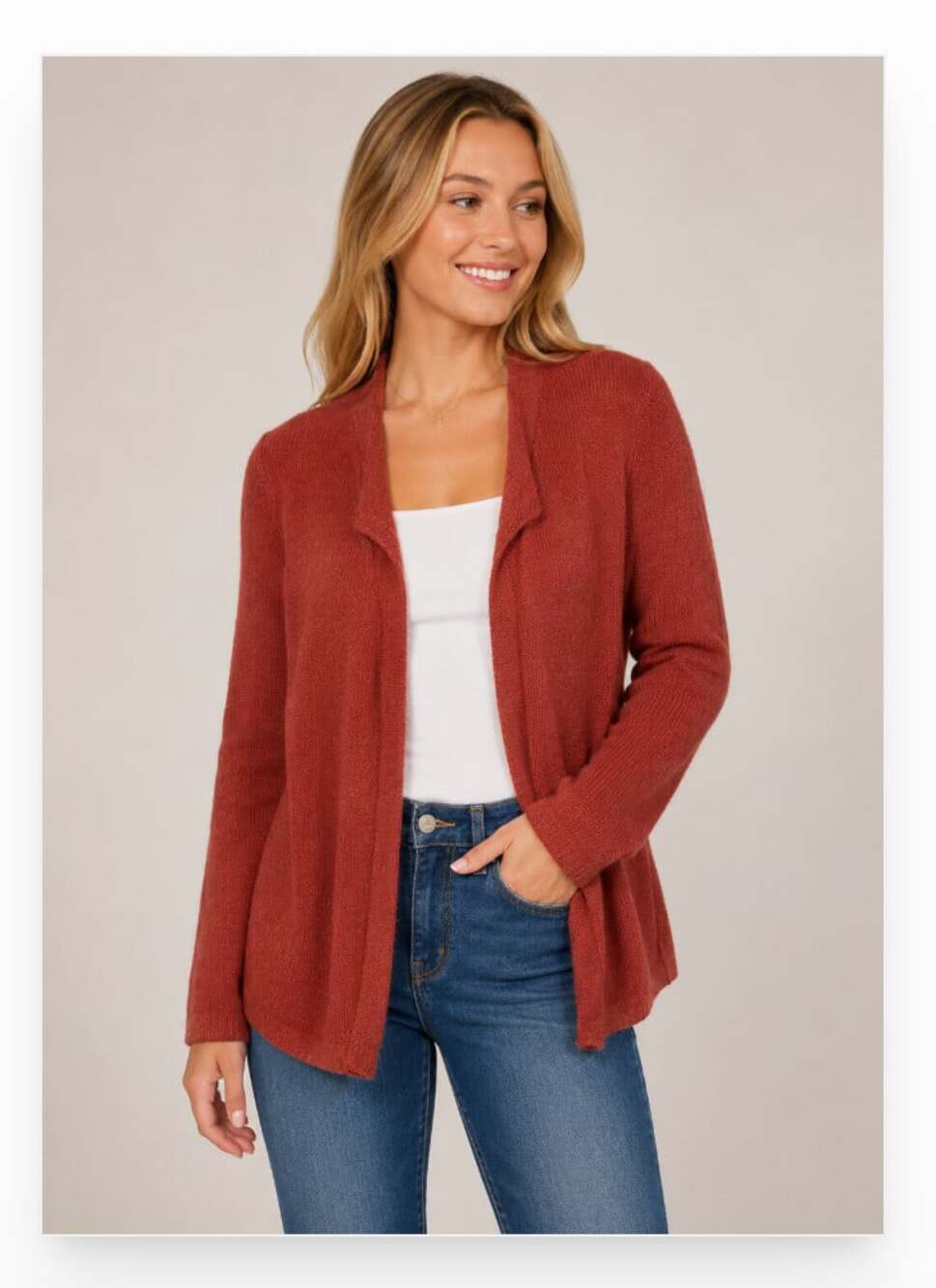 Boden Red/pink Open-Front Knit Cardigan